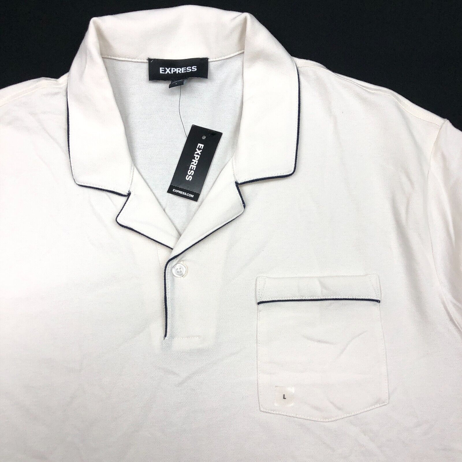 Express NWT Express Mens Polo White Cream black Trim Shirt Large L Size US L / EU 52-54 / 3 - 2 Thumbnail