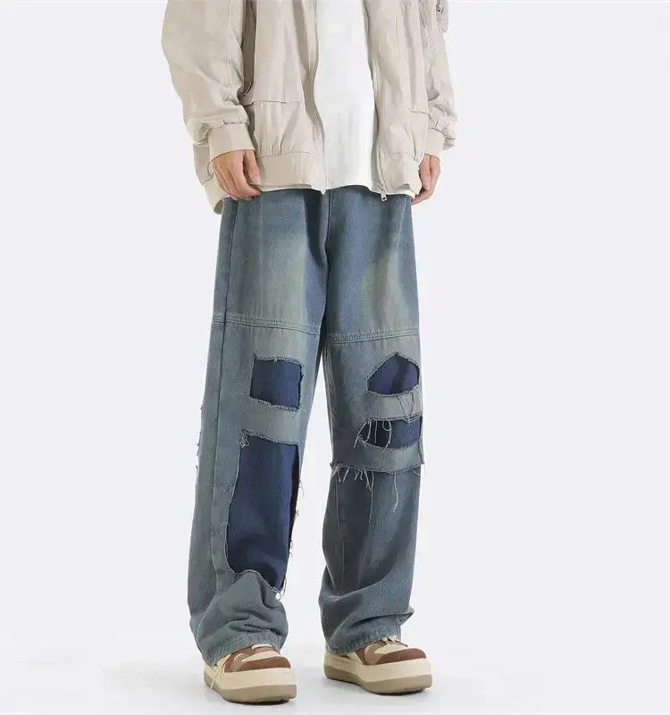 Japanese Brand Straight and loose patchwork distressed jeans Size US 32 / EU 48 - 6 Thumbnail