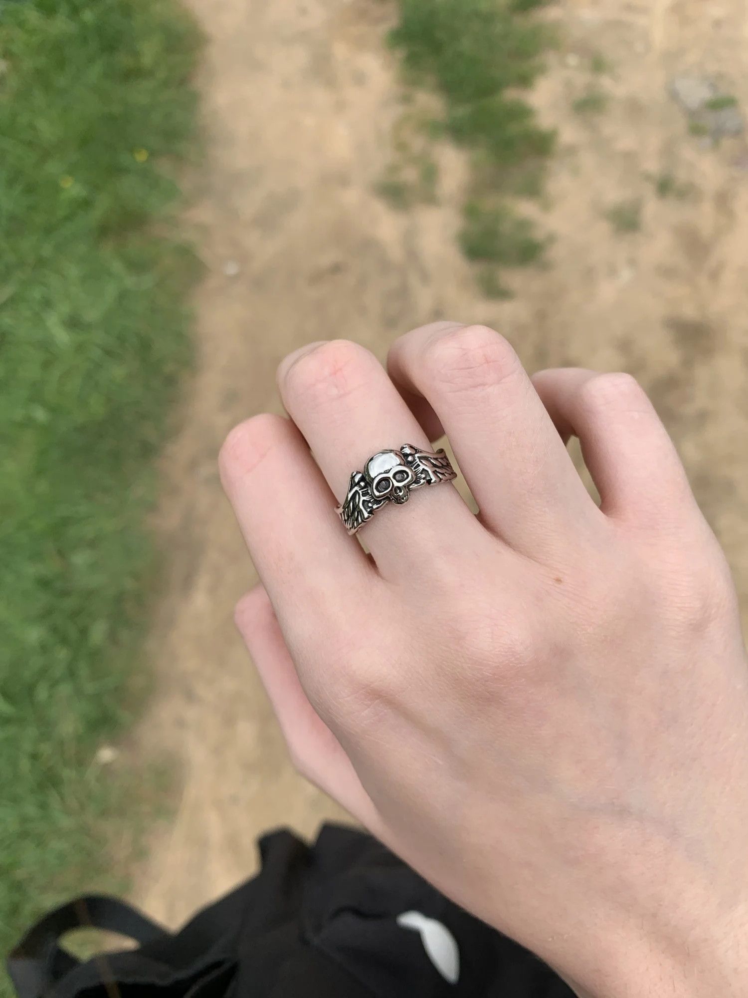 Vintage Resizable Retro Wings Skull Head Ring Size ONE SIZE - 4 Thumbnail