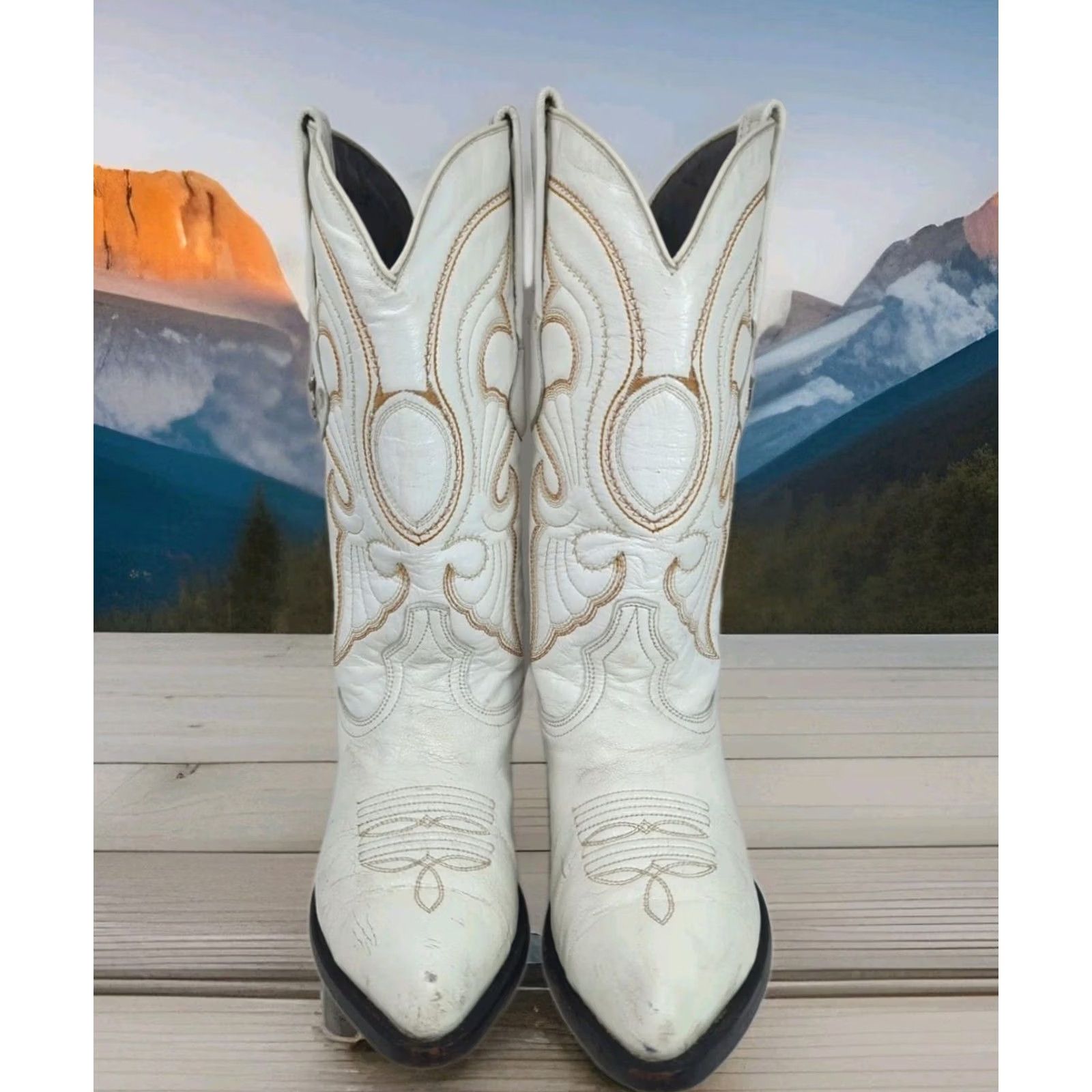 Vintage Los Altos Western Boots White Country Concert Show Men 6.5 7 Women 8 Wide Size US 7 / IT 37 - 6 Thumbnail