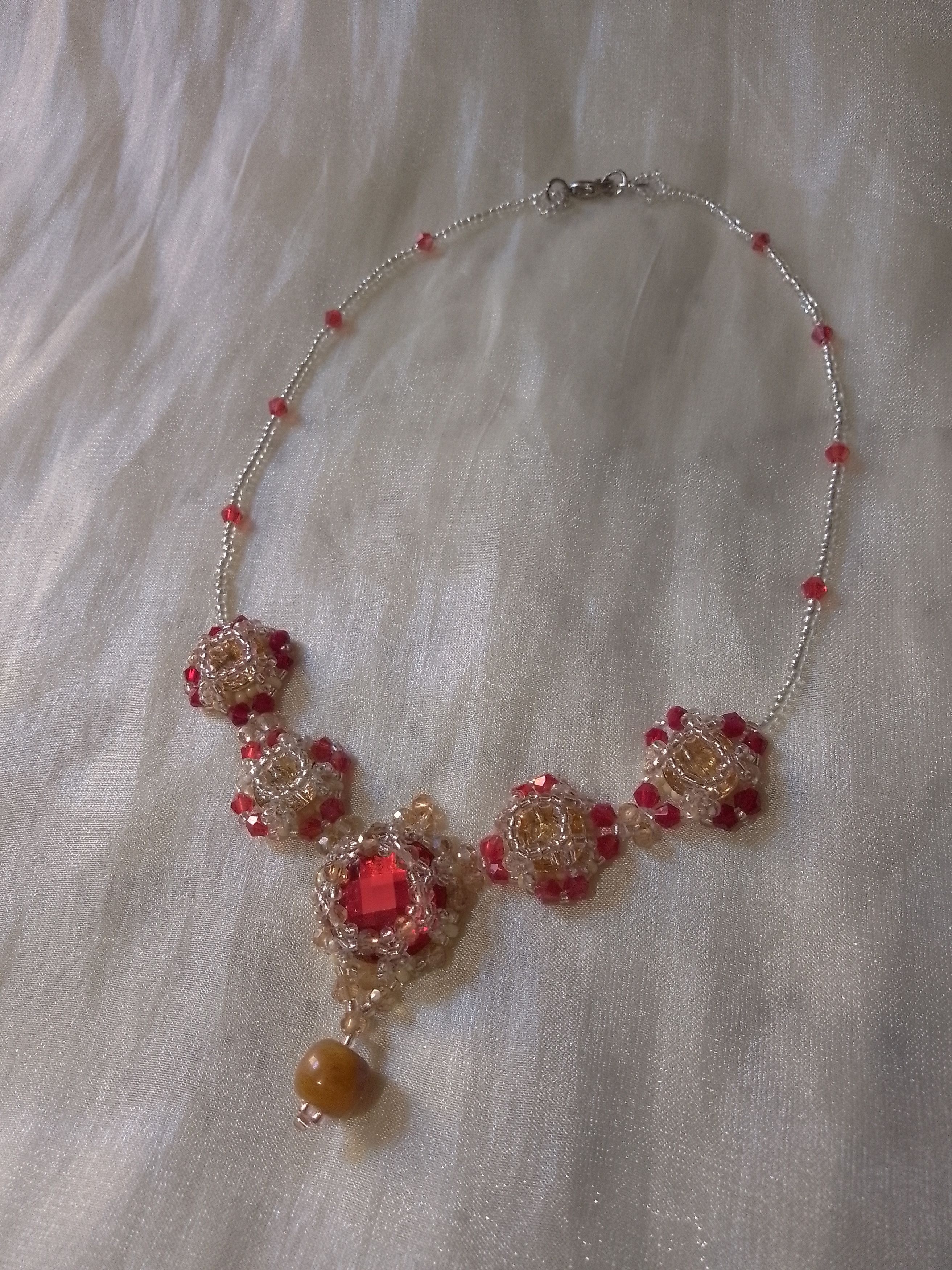 Handmade Necklace Zircons Red amber with naturale jade gemstone Size ONE SIZE - 3 Thumbnail