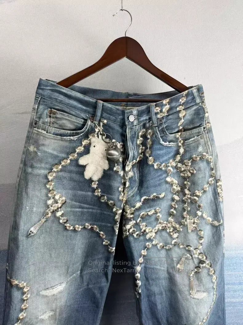 Acne Studios Acne Studios size XL Light Blue Bow Crystal Chain Denim Pan Size US 26 / EU 42 - 2 Thumbnail