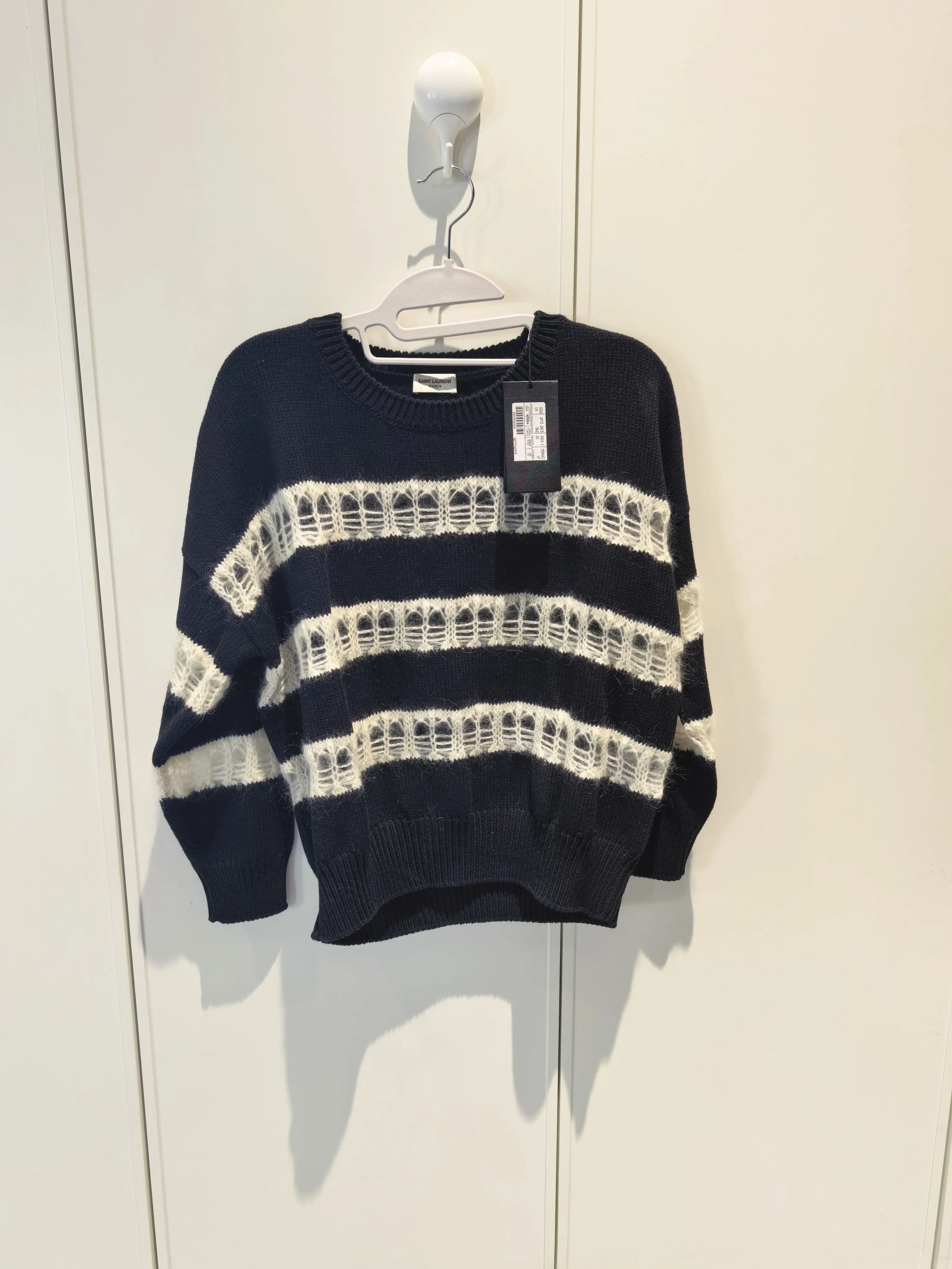 Saint Laurent Paris Saint Laurent Black White Lace Sweater Size XS / US 0-2 / IT 36-38 - 1 Thumbnail