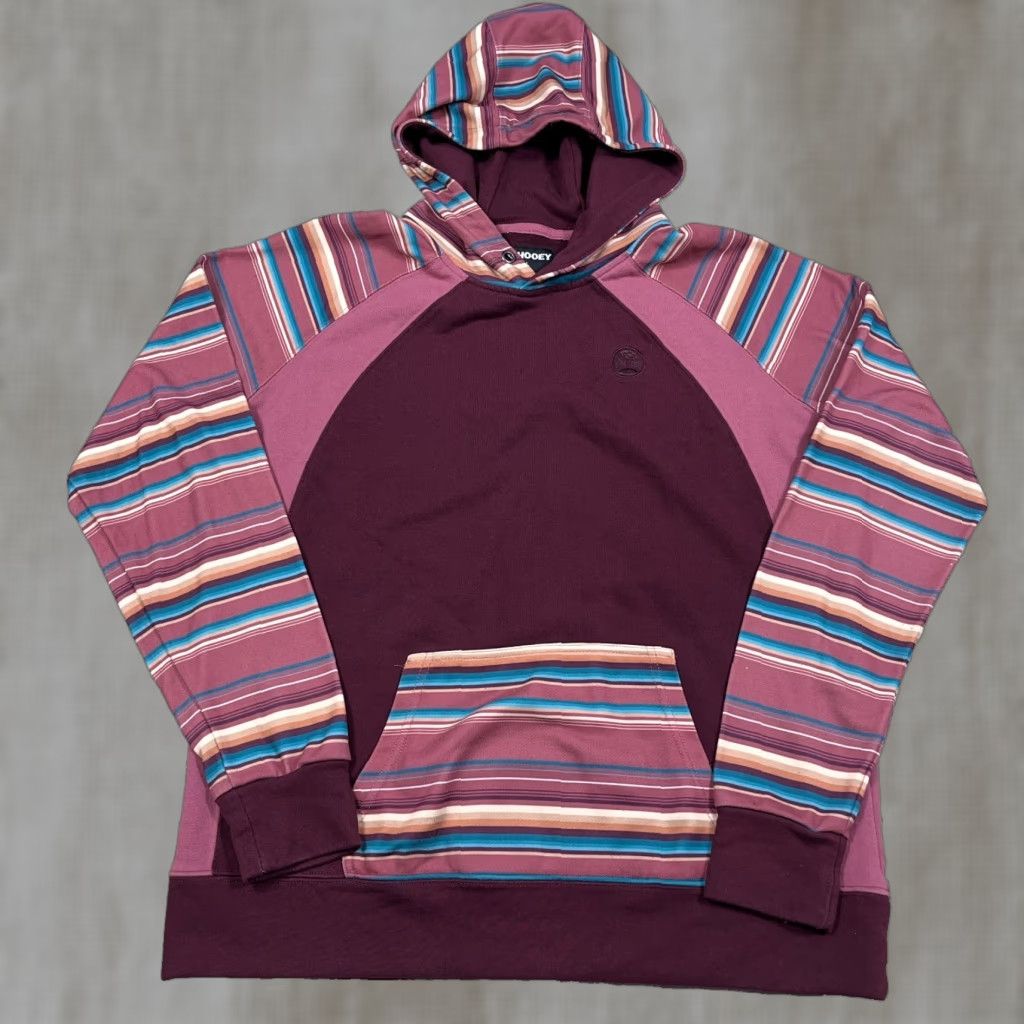 Vintage Hooey Hoodie Men Large Maroon Pink Striped Sweatshirt Southwestern Western Adult Zip Round Neck Hooded Logo Embroidered Pockets Size US L / EU 52-54 / 3 - 1 Thumbnail