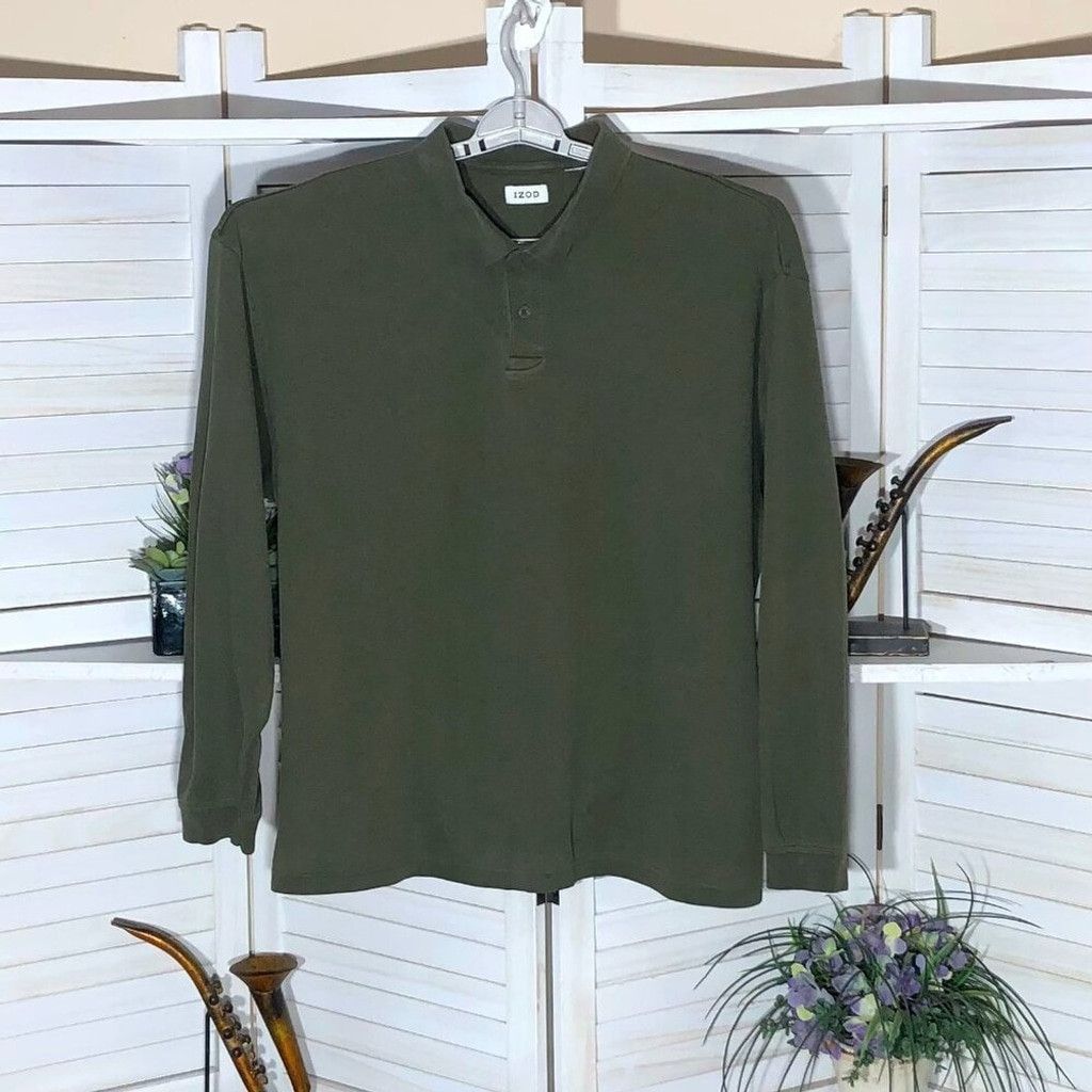 Izod Izod polo golf shirt long sleeves military green cotton 2X Size US XXL / EU 58 / 5 - 1 Thumbnail