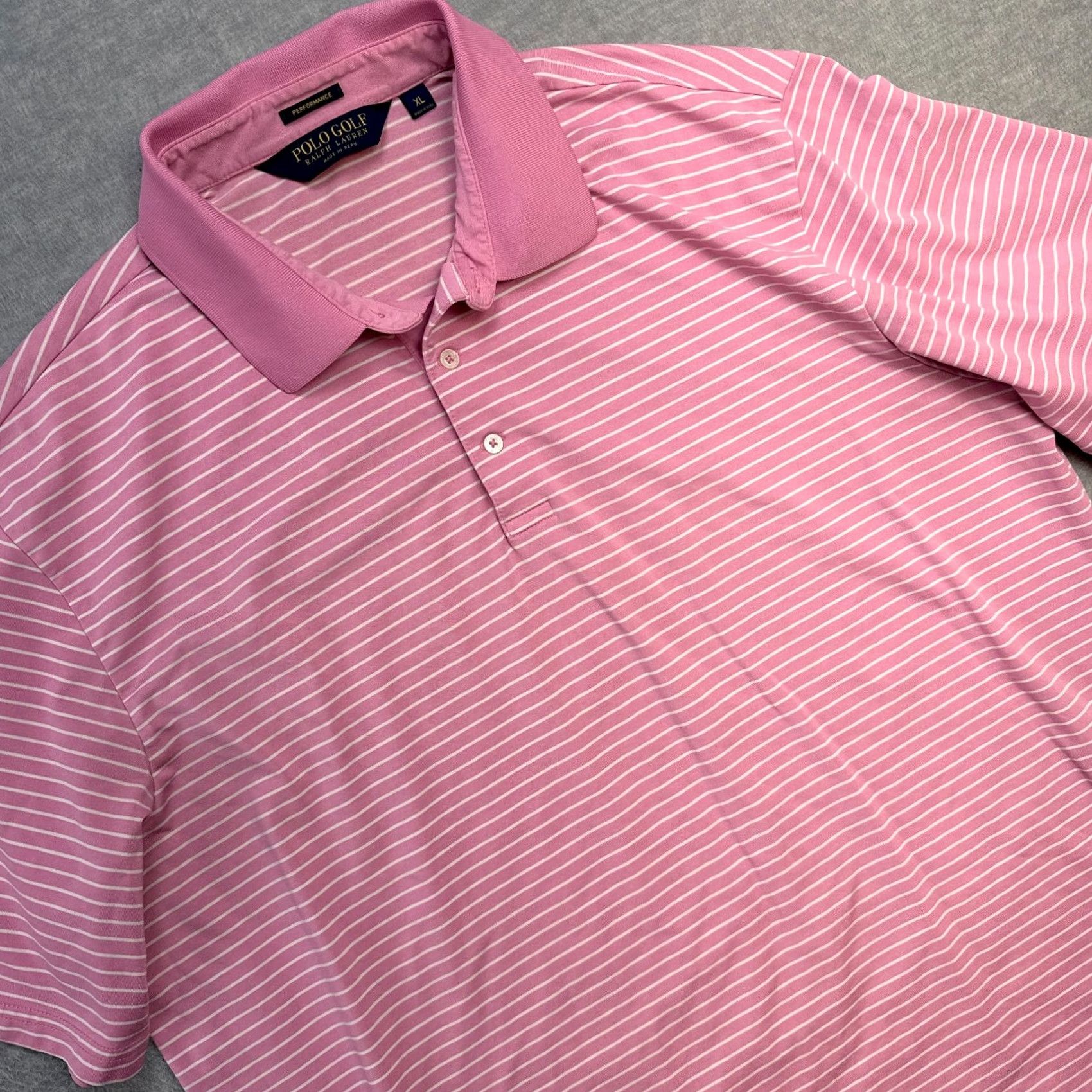 Ralph Lauren VINTAGE Polo Golf Shirt Mens XL Pink Striped Performance Pima Cotton Stretch Size US XL / EU 56 / 4 - 2 Thumbnail
