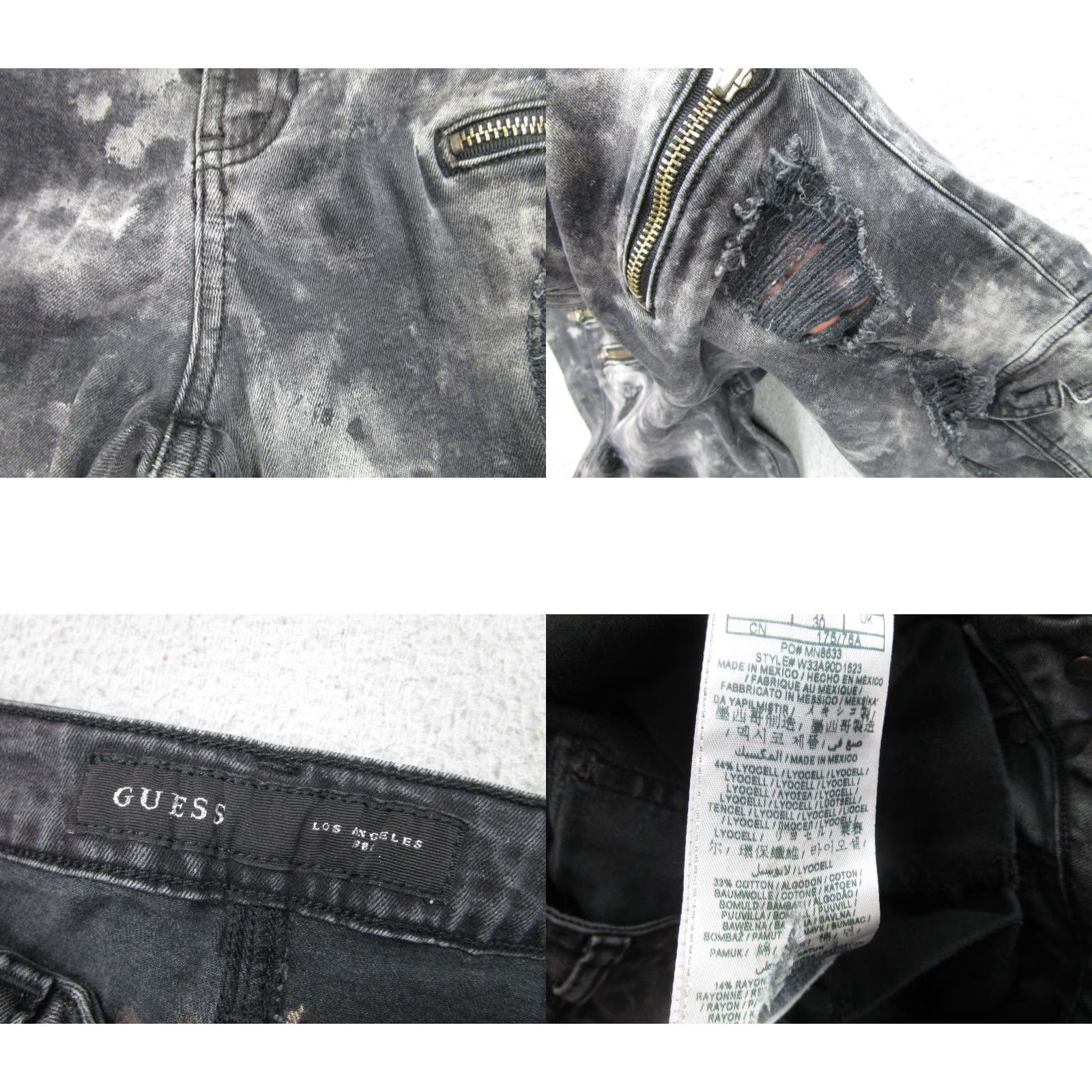 Guess Guess Jeans Mens 30 Black Gray Acid Wash Cargo Skinny Moto Zipper Distressed Jeans Size US 30 / EU 46 - 8 Thumbnail