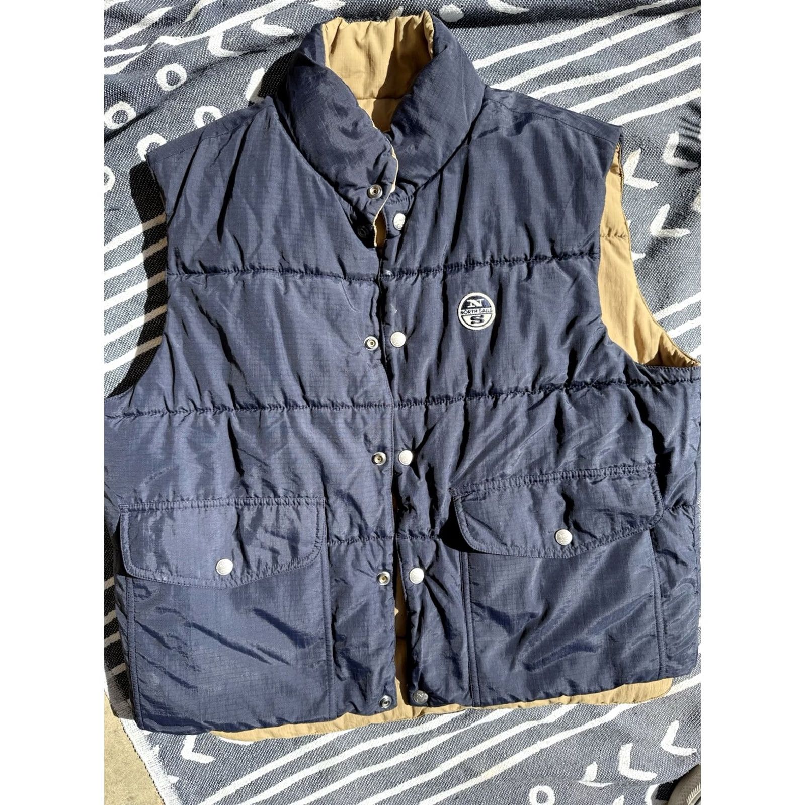 Vintage North Sails Men Reversible Puffer Vest Navy Tan Medium Size US M / EU 48-50 / 2 - 4 Thumbnail