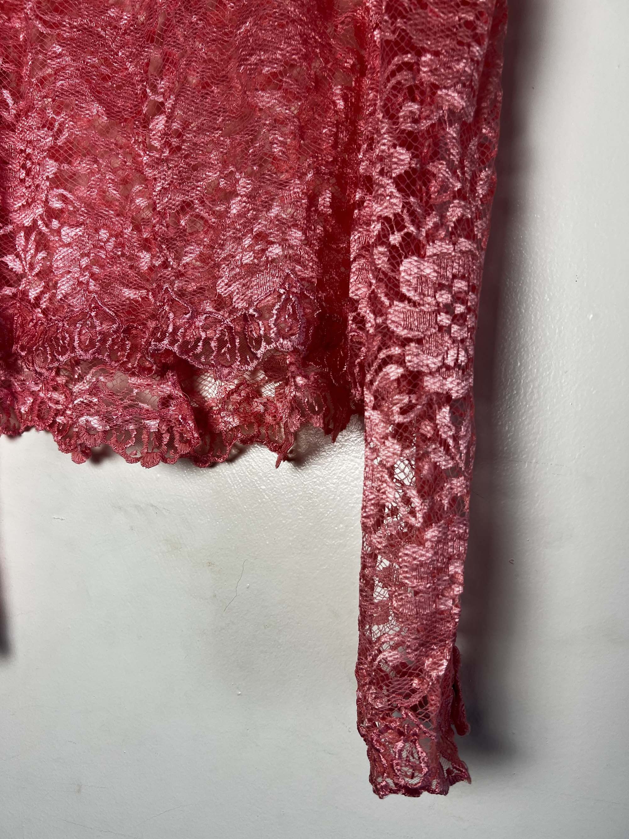 Vintage Vintage 1960's Edwardian Pink Lace Puffy Sleeve Blouse Size L / US 10 / IT 46 - 3 Thumbnail