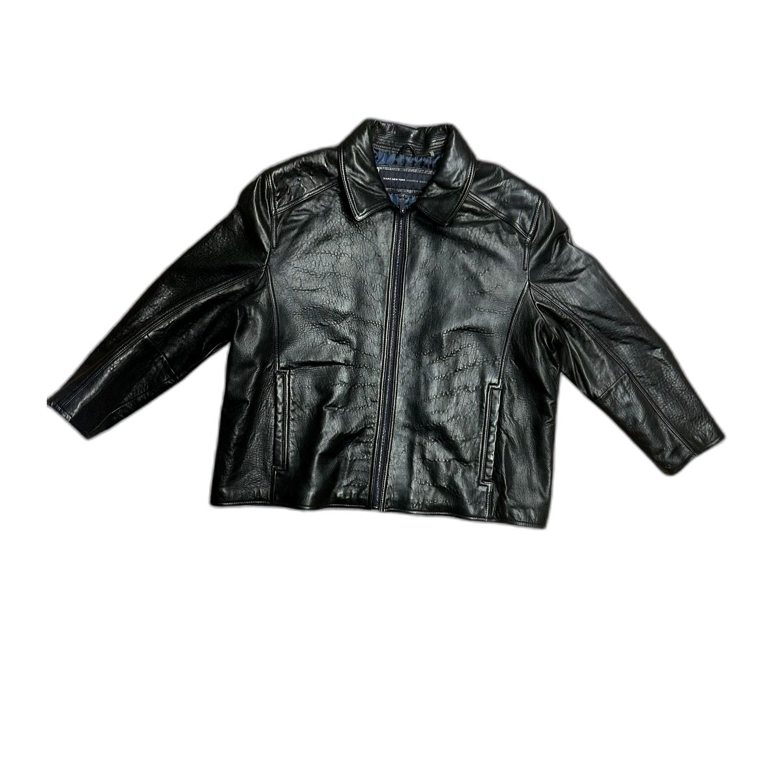 Andrew Marc Andrew Marc Black Leather Full Zip Bomber Jacket Motorcycle Size US XXL / EU 58 / 5 - 1 Thumbnail