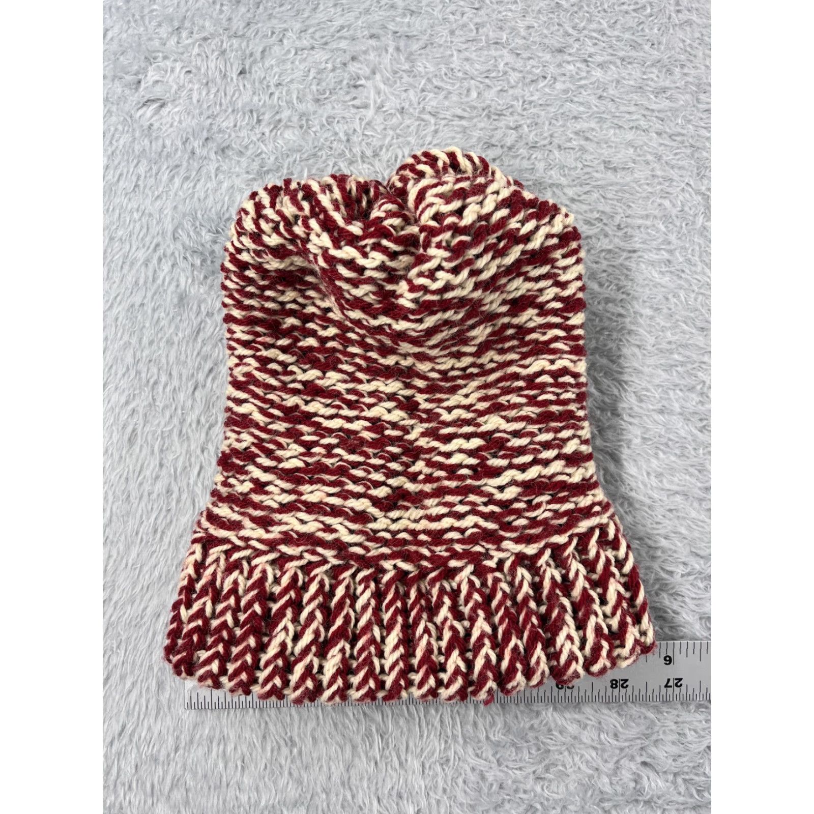 Vintage Beanie Toque Adult One Size Red White Knit Acrylic Blend Snow Ski Pom Size ONE SIZE - 6 Thumbnail
