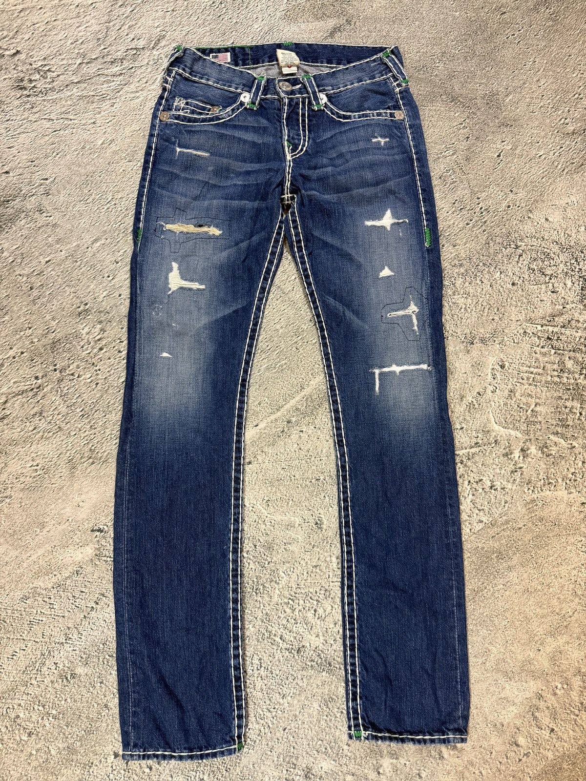 True Religion True Religion Geno Green tab blue jeans white stitching Size US 30 / EU 46 - 6 Thumbnail