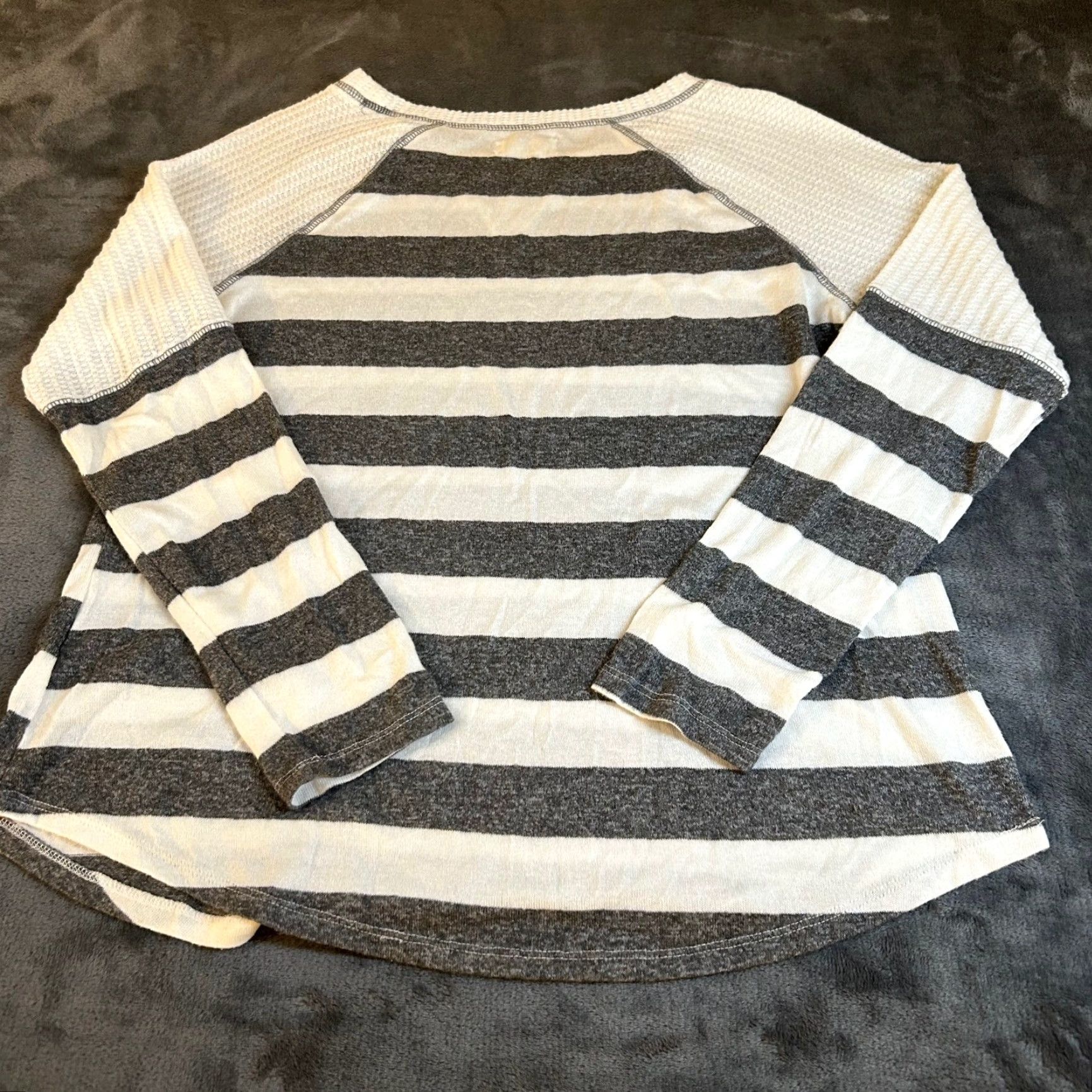 Vintage 24/7 maurices Tunic Top Raglan Sleeve Striped Shirt Womens Medium M Gray Size M / US 6-8 / IT 42-44 - 4 Thumbnail