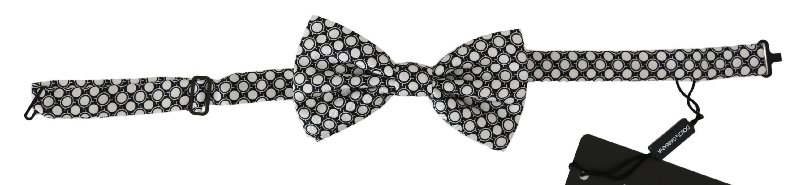 Dolce & Gabbana Elegant Black White Circle Silk Bow Men's Tie Size ONE SIZE - 1 Thumbnail