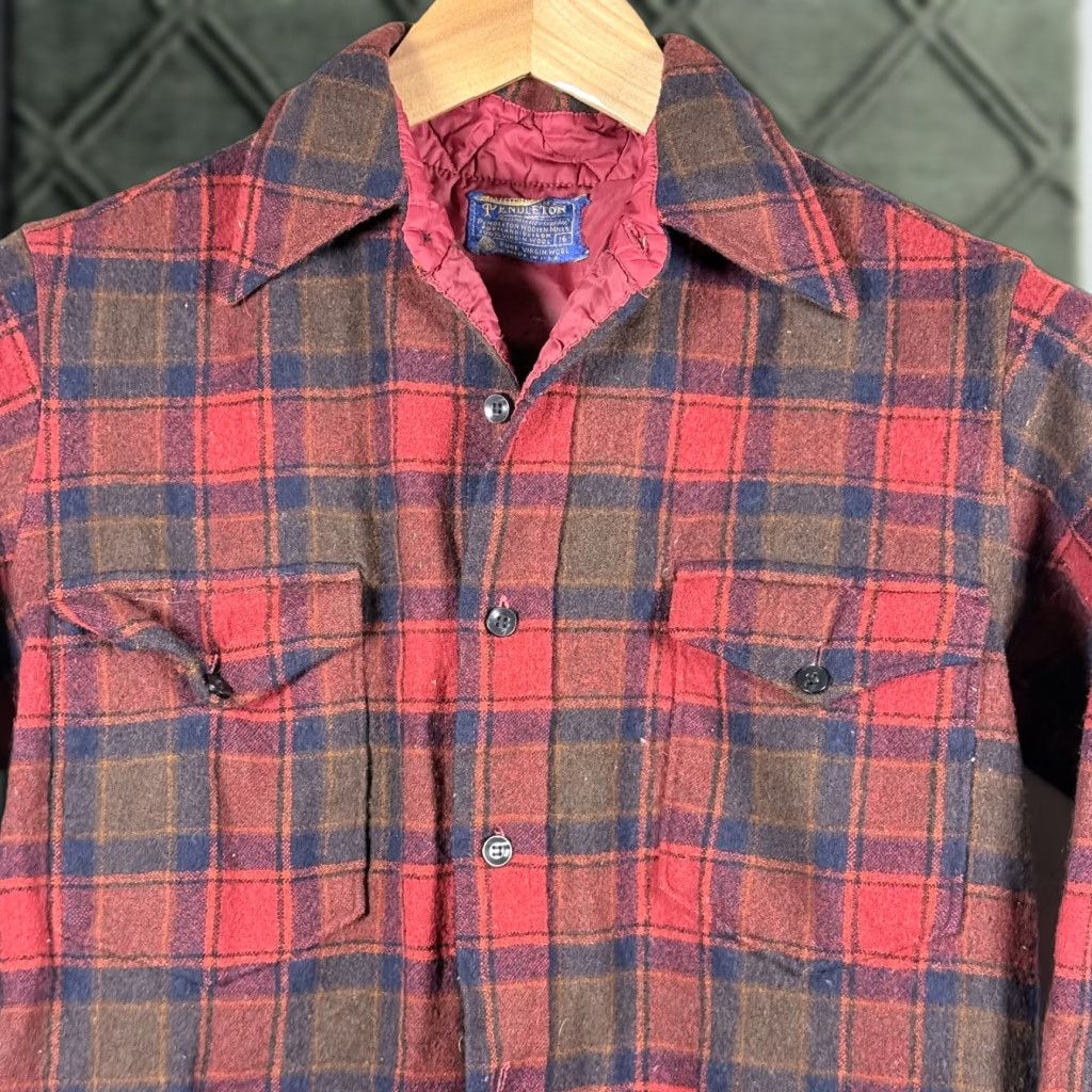 Pendleton VINTAGE Pendleton Shirt Red Blue Plaid Pure Virgin Wool USA Made Men's Size 16 Size US L / EU 52-54 / 3 - 1 Thumbnail