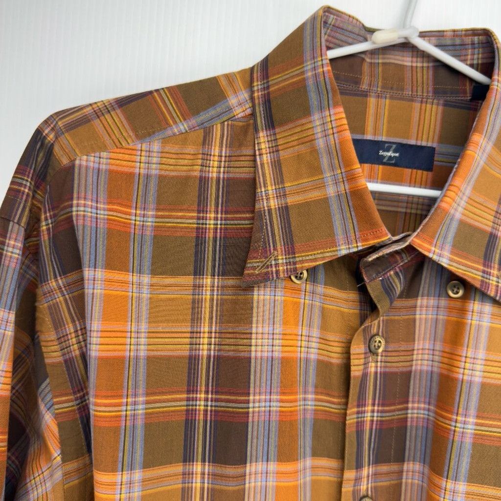 Ermenegildo Zegna ZEGNA Sport Brown Tan Plaid Casual Button-down Shirt sz L Size US L / EU 52-54 / 3 - 3 Thumbnail