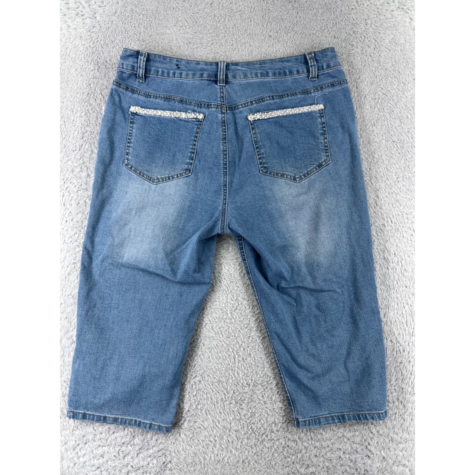 Vintage Baccini Jeans Women 8P Capri Blue Denim Pearls Embellished Cotton Blend Size 30" / US 8 / IT 44 - 2 Thumbnail