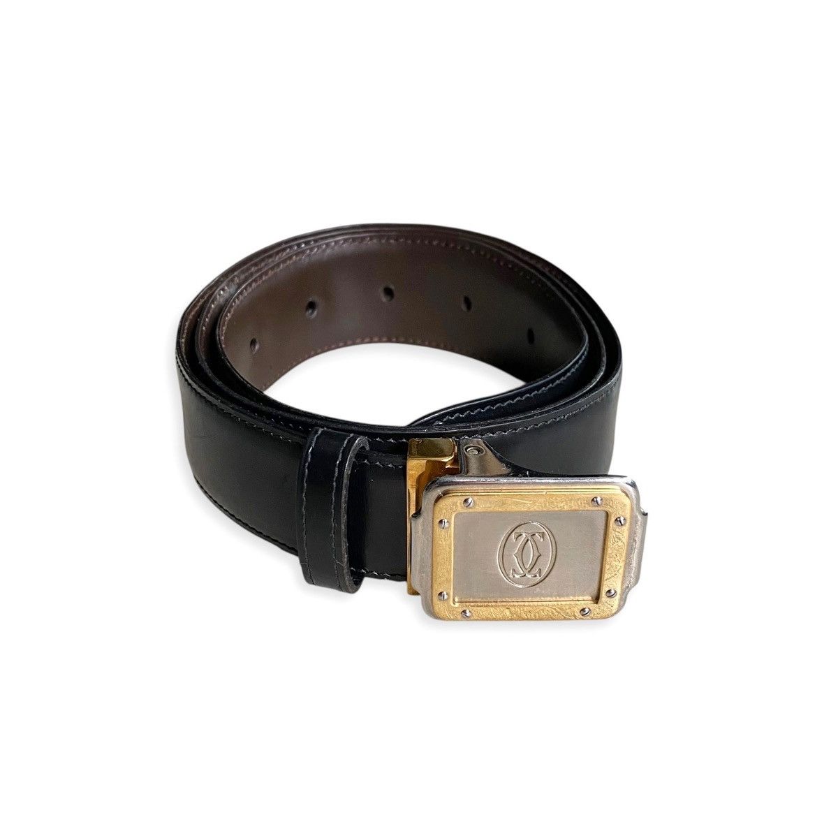 Cartier × Vintage Cartier leather belt black brown vintage rare Size 32 - 2 Thumbnail