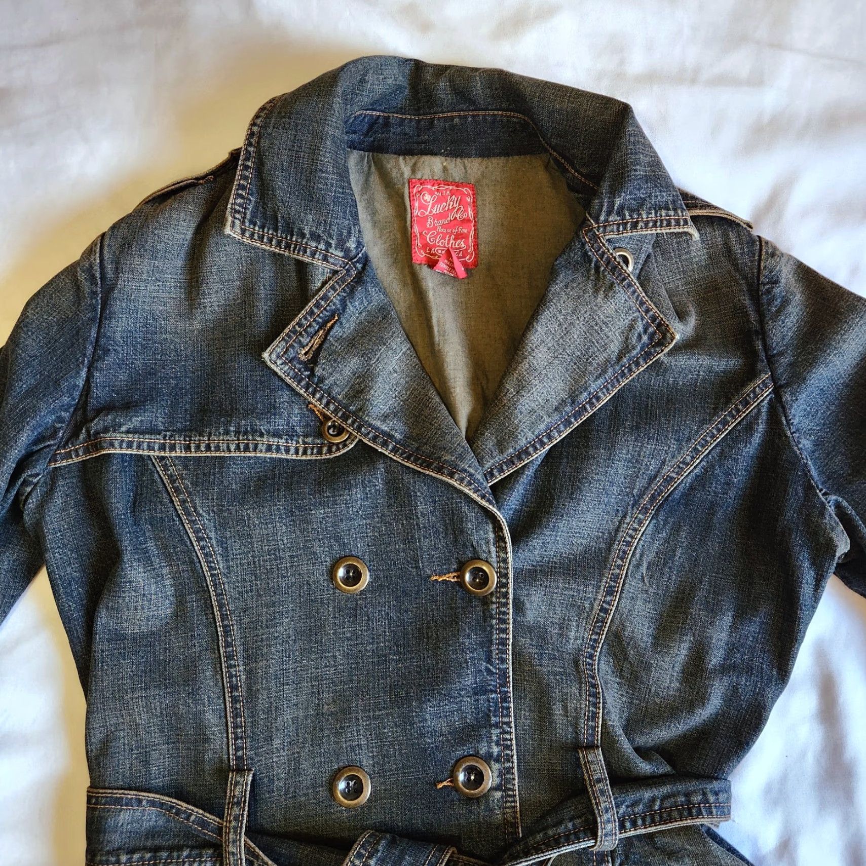 Lucky Brand VINTAGE Lucky Brand Denim Coat 90s Trench Jacket with Belt Women Medium Blue Size M / US 6-8 / IT 42-44 - 2 Thumbnail