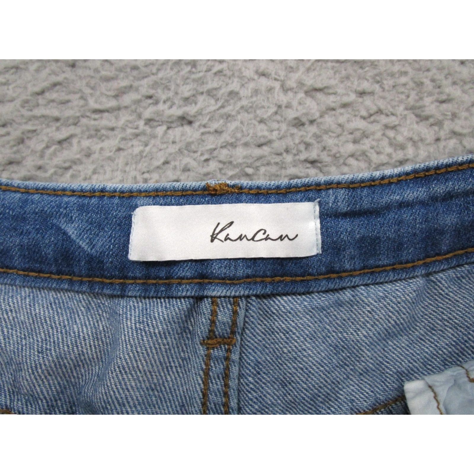 Vintage VINTAGE KanCan Women’s Denim Shorts Distressed Cut-Off Raw He Blue 5-Pocket Zipper Button Logo Summer Casual Regular Size 13/30 Size 34" / US 12 / IT 48 - 2 Thumbnail