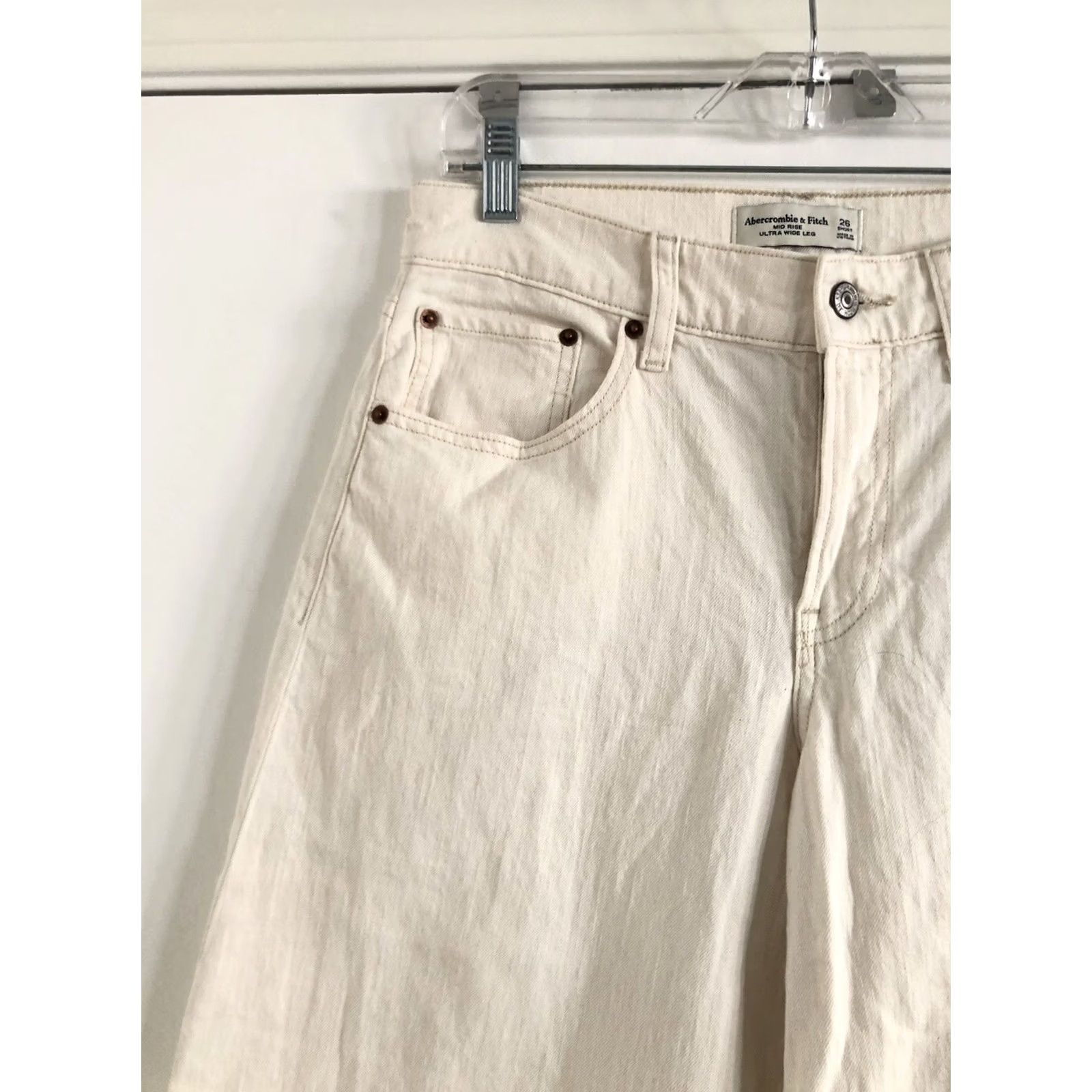 Abercrombie & Fitch Abercrombie & Fitch Jeans Wide-Leg Mid Rise Tall 29 x 28 Tan Cream Denim Cotton Size 24" / US 00 / IT 34 - 4 Thumbnail