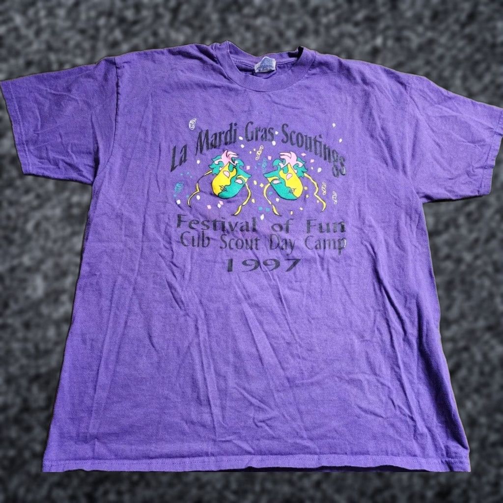 Hanes VINTAGE Hanes T-Shirt Mens XL 1997 Boy Scouts Louisiana Mardi Gras Purple Graphic Tee Size US XL / EU 56 / 4 - 1 Thumbnail