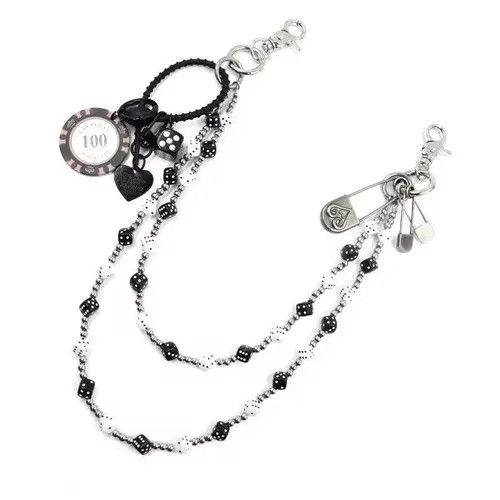 VIBE Black White lucky Dice Baccarat Pearl Pants Chain Size ONE SIZE - 2 Thumbnail