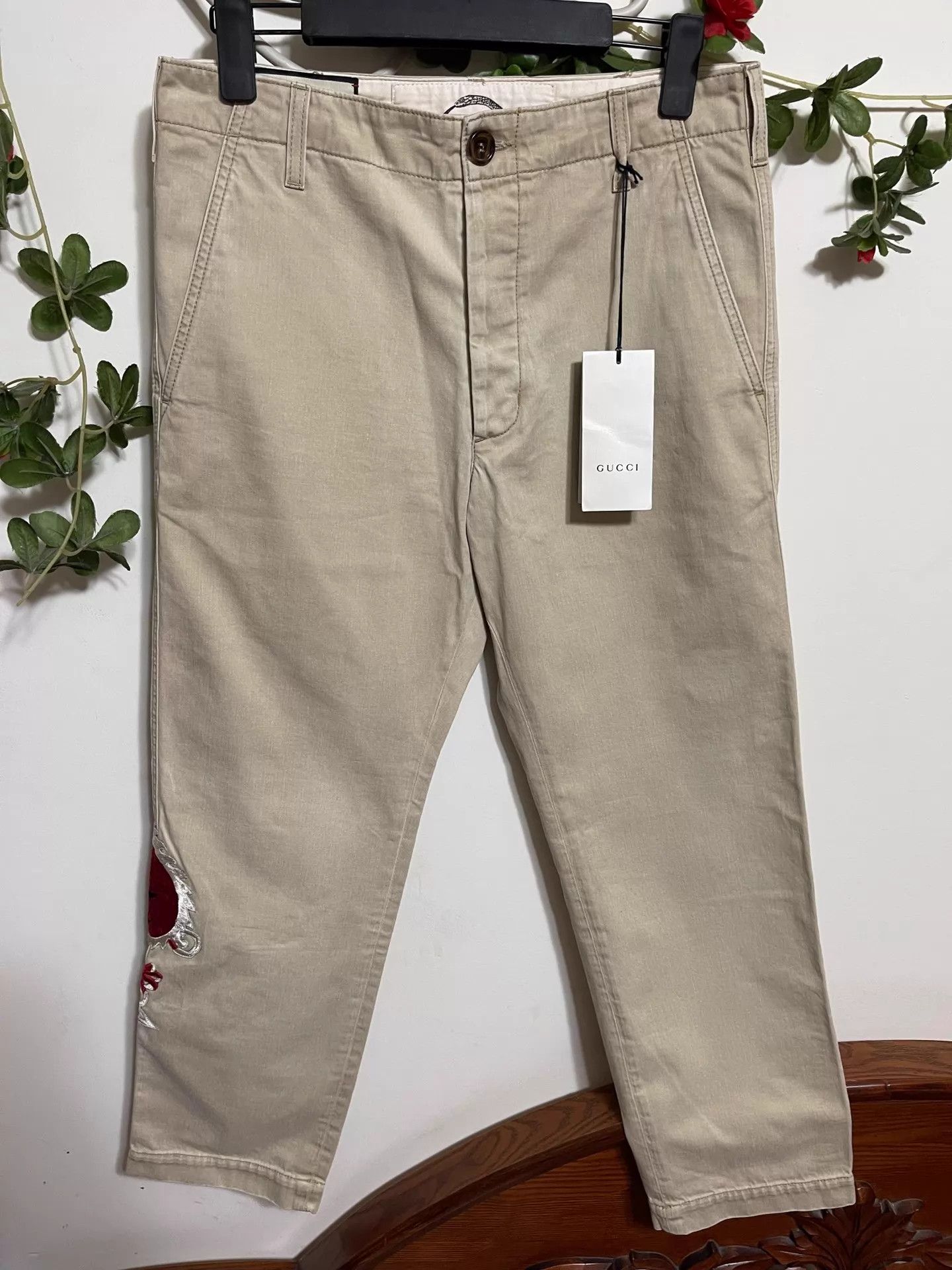 Gucci Gucci Chinese Dragon Embroidered Slim Cotton Pants 30 Size US 30 / EU 46 - 2 Thumbnail