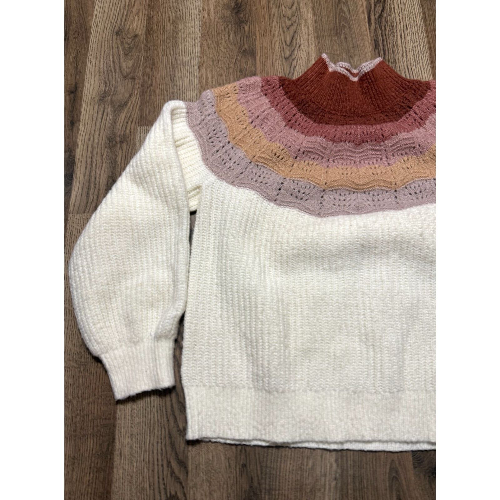Vintage Maurices Sweater Women's Large Pullover Mock Neck Knit Solid Red White Pink Casual Fall Winter Spring Summer Pattern: Solid Size L Size L / US 10 / IT 46 - 3 Thumbnail