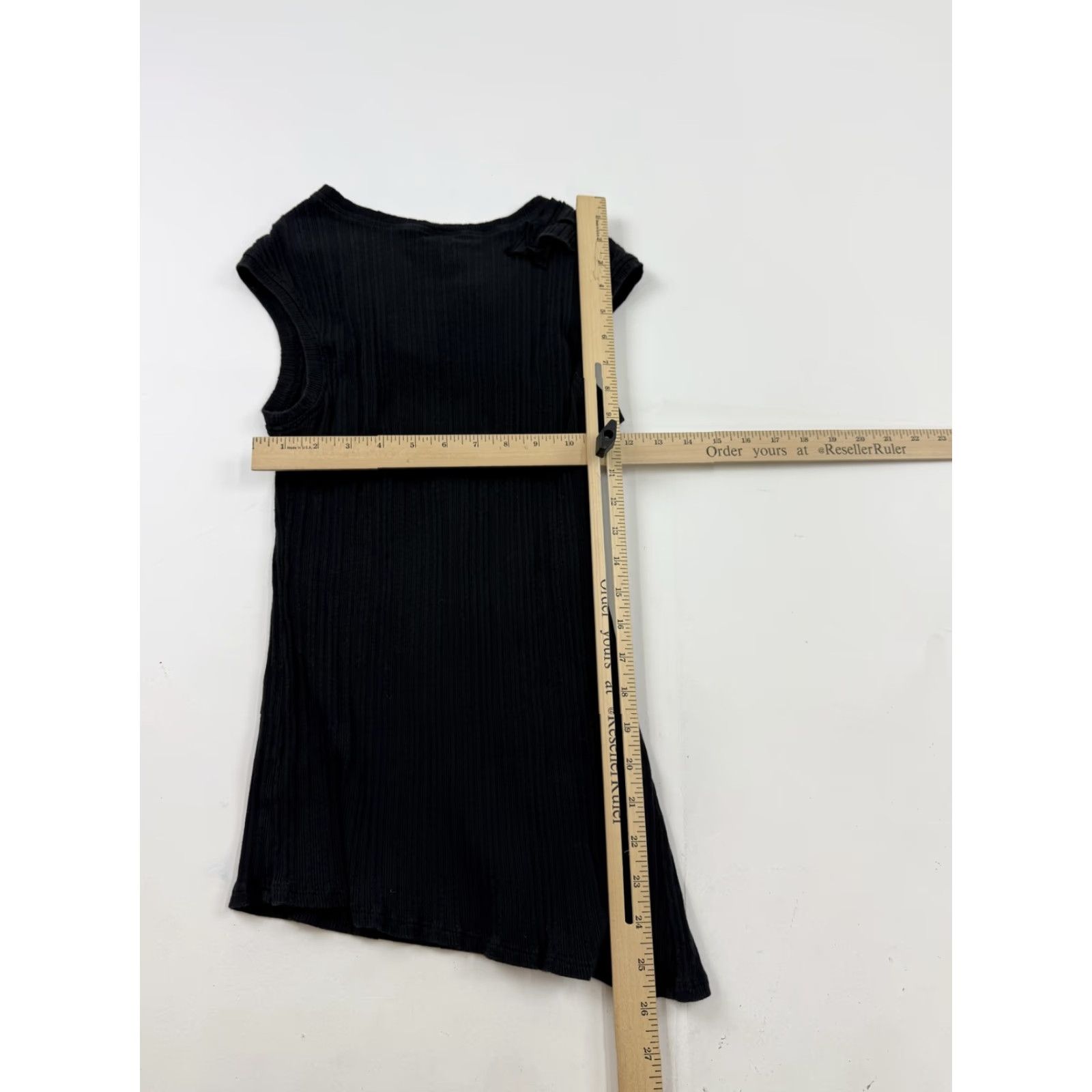 Vintage One September Shirt Womens Medium Black Ruffle Cap Sleeve Rib Knit Asym Hem Top Size M / US 6-8 / IT 42-44 - 7 Thumbnail