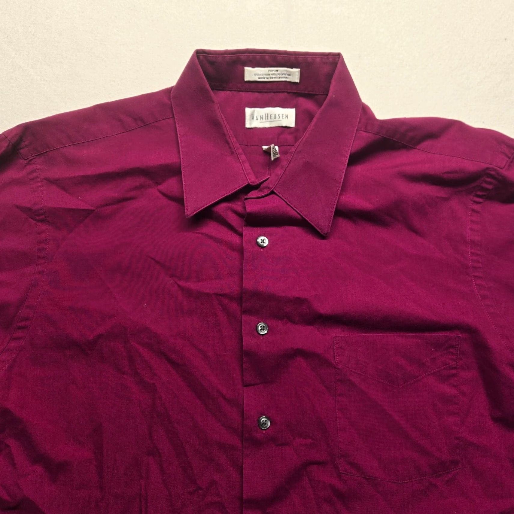 Van Heusen VINTAGE Van Heusen Dress Shirt Purple 17 Regular Adult Men Wrinkle Resistant Solid Long Sleeve Button Collar Shirt Size 46R - 2 Thumbnail