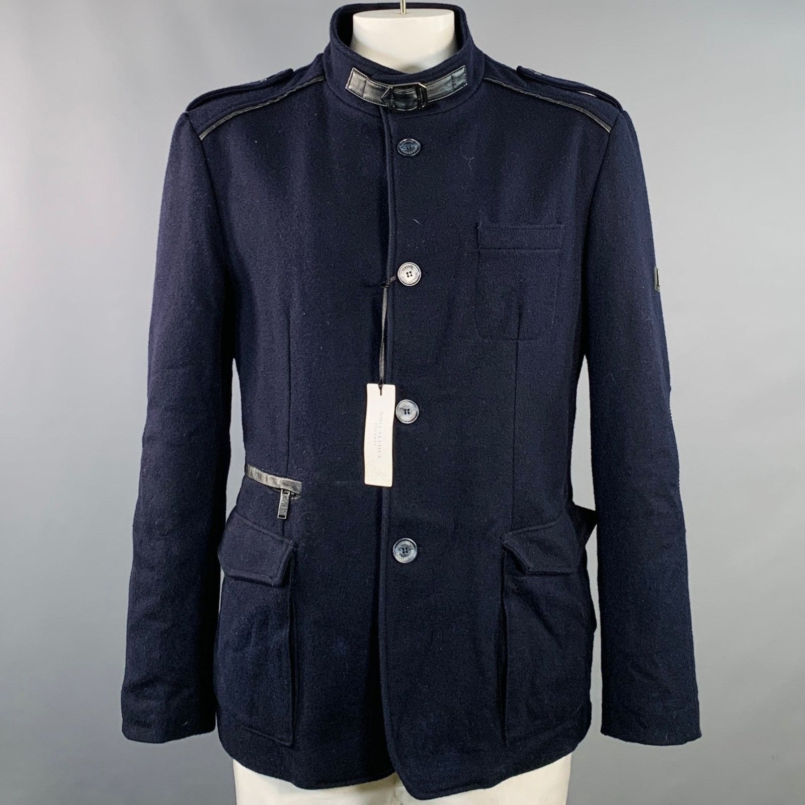 Versace VERSACE Size 46 Navy Black Virgin Wool Blend Epaulets Jacket Size US XXL / EU 58 / 5 - 1 Thumbnail