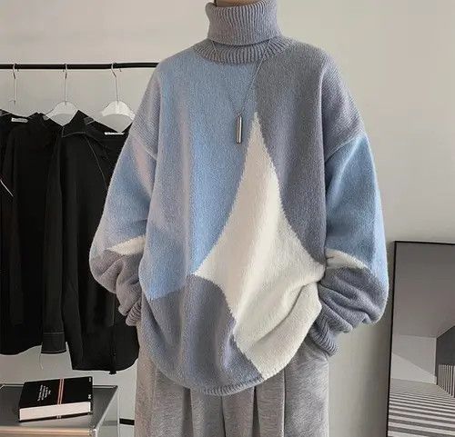 image of Hype New Futuristic Turtleneck High Collar Knitwear Sweatshirt in Mix, Men's (Size Medium)