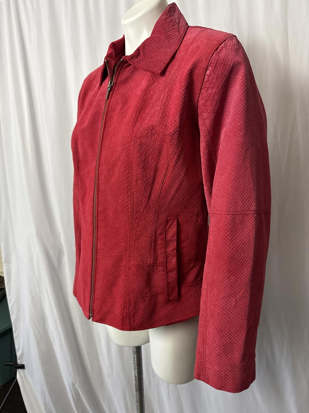 Bernhard Willhelm Bernardo - Red Leather Jacket with Texture - Petite Large Size L / US 10 / IT 46 - 2 Thumbnail