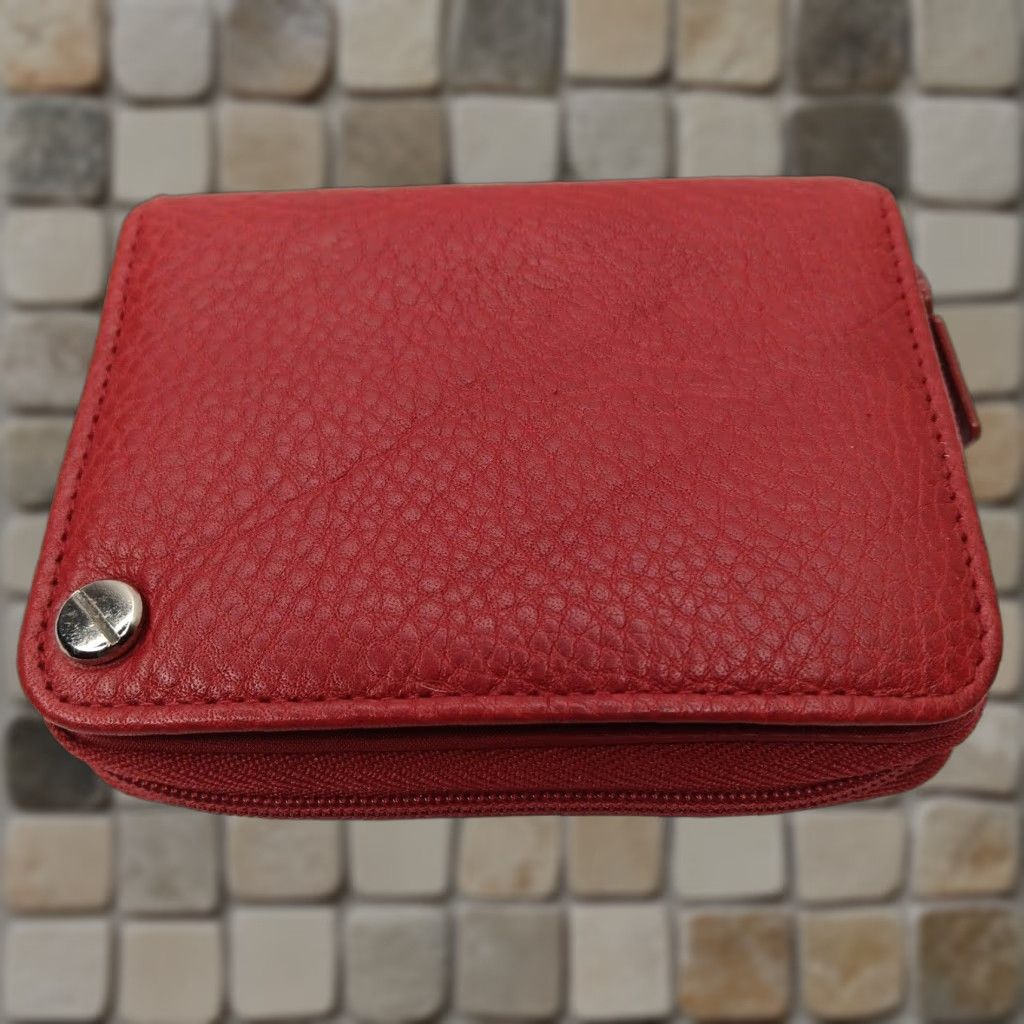 Vintage VINTAGE Buxton Wallet Womens Red Leather Zipper Small Cardholder Keychain Pebbled Photo holder 3x4 3" 4" Zip-Around Size ONE SIZE - 1 Thumbnail