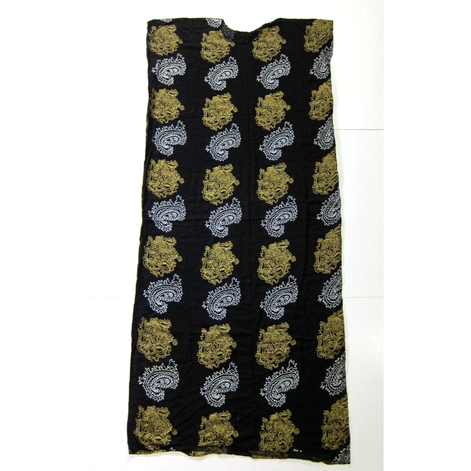 Vintage VINTAGE Unbranded Kaftan Dress Women OS Maxi Kaftan Floral Paisley Long Rayon Black White Yellow OS Women Size ONE SIZE - 2 Thumbnail
