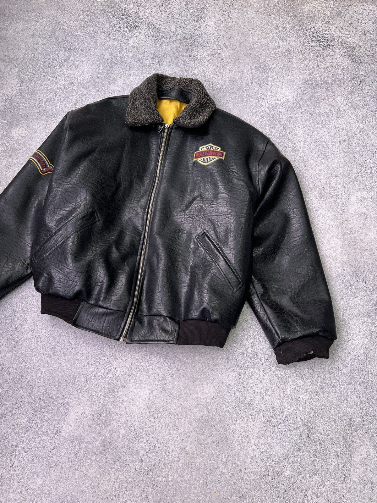 Harley Davidson × Vintage Vintage Harley Davidson Leather Jacket 90's Black Logo Mens Size US XL / EU 56 / 4 - 3 Thumbnail