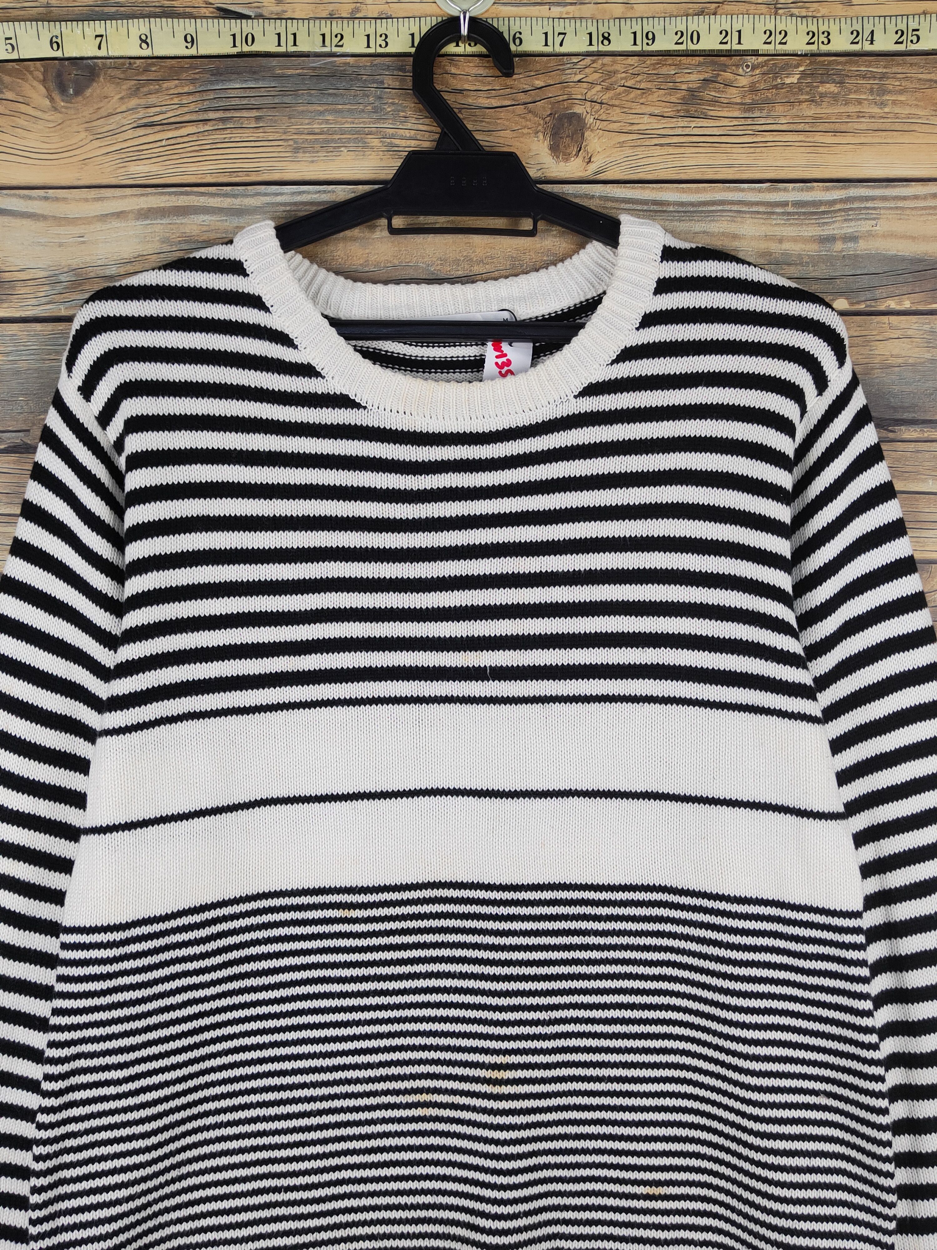 Homespun Knitwear Ikka Black Cream Stripe Knitwear Long Sleeve T-shirts #W1353 Size M / US 6-8 / IT 42-44 - 2 Thumbnail