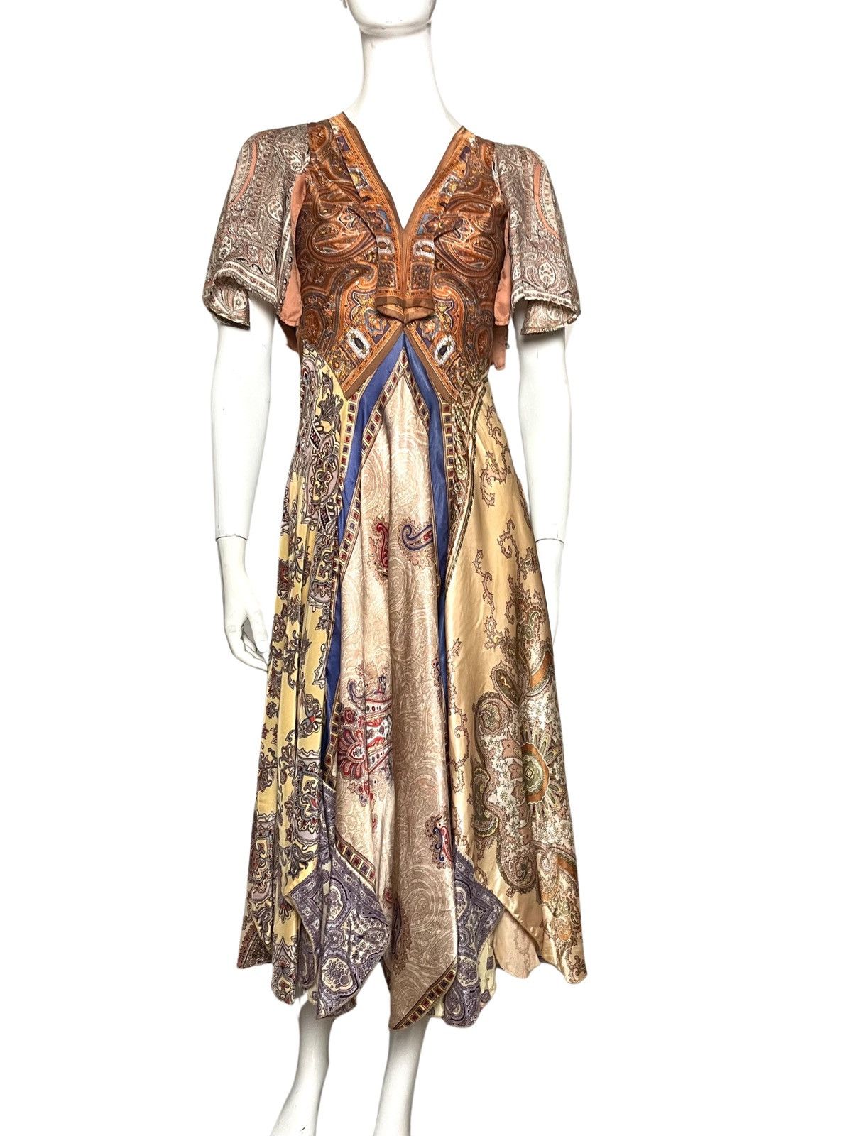 image of 1970S Vintage Silk Scarf Midi Handkerchief Dress in Brown, Women's (Size XS)