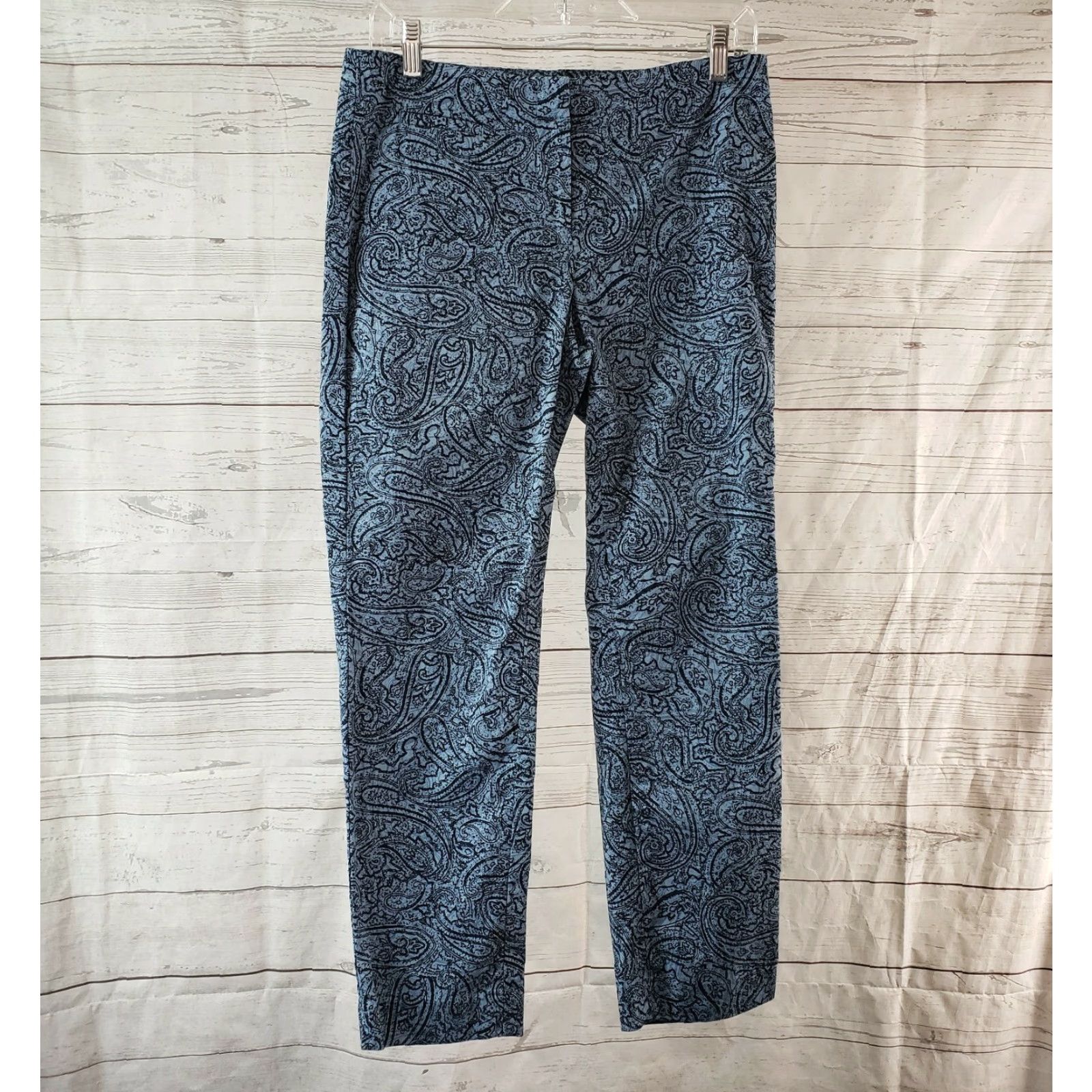 J. Jill J. Jill Womens Ankle Pants Sz 6 Blue Paisley Mid Rise Cotton Blend Chino N/A Size 28" / US 6 / IT 42 - 2 Thumbnail