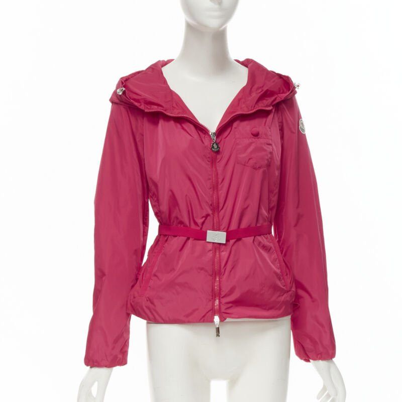 MONCLER Gazon Giubbotto pink back ruffles belted waist windbreaker jacket Sz 2 M