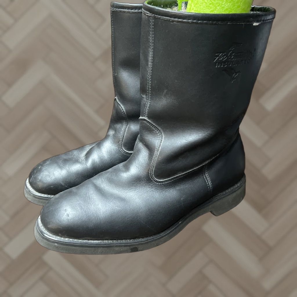 VINTAGE Fin & Feather Boots Mens 10EE Side Zip Insulated Mid-Calf Winter Leather Black Rubber Sole USA Made