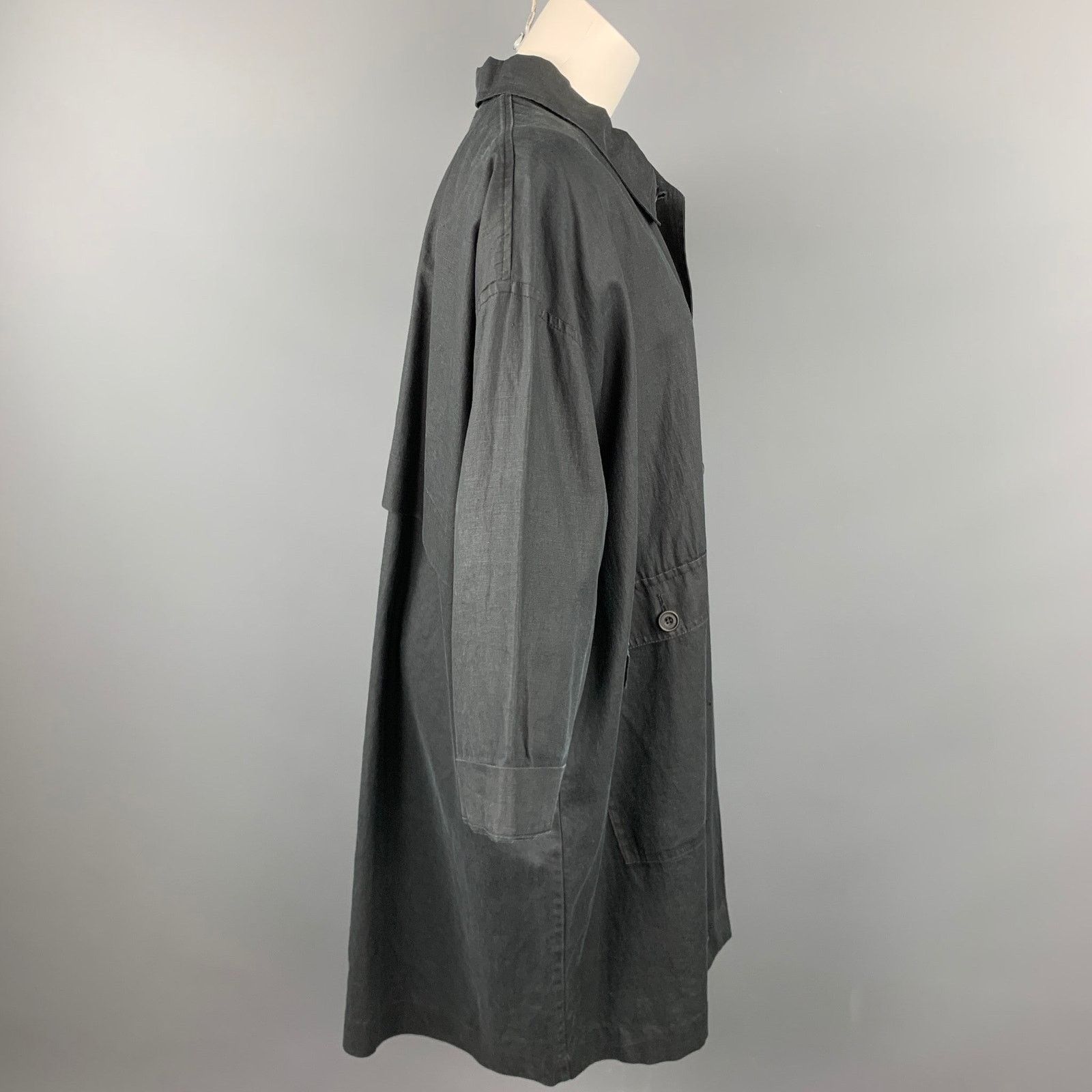 eskandar ESKANDAR Size One Size Charcoal Linen Overcoat Size ONE SIZE - 3 Thumbnail