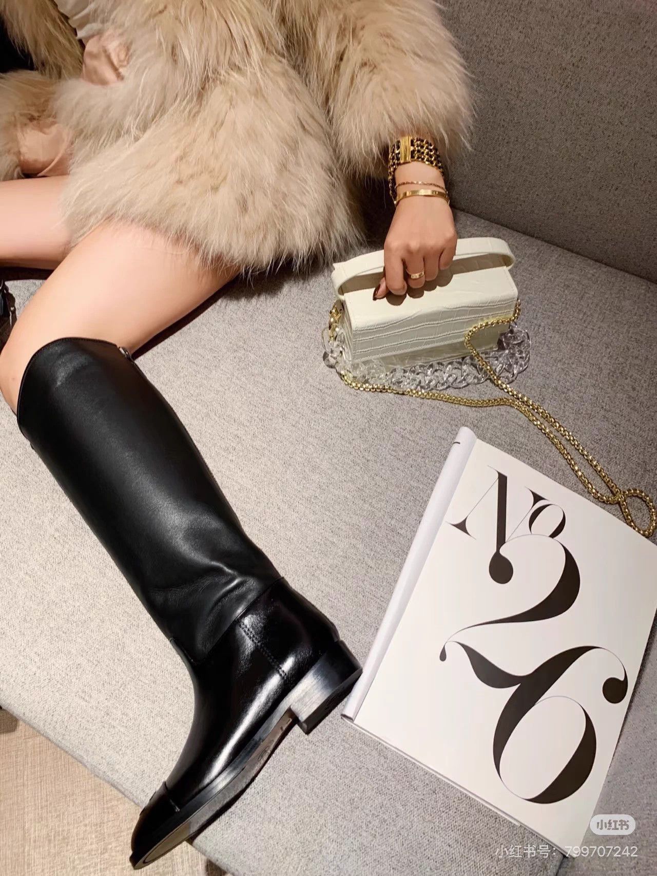 Chanel Chanel Black CC Embroidered Leather Riding Knee-high Boots Size US 5 / IT 35 - 7 Thumbnail