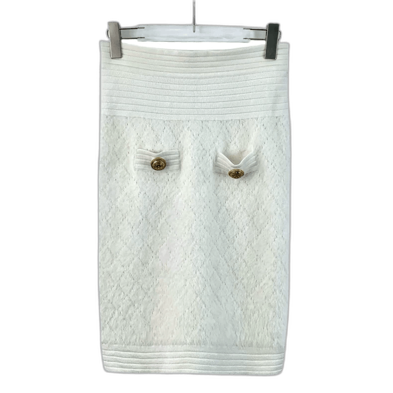 Balmain Balmain White Diamond Pattern Knitted Skirt Size US 38 / EU 54 - 1 Thumbnail