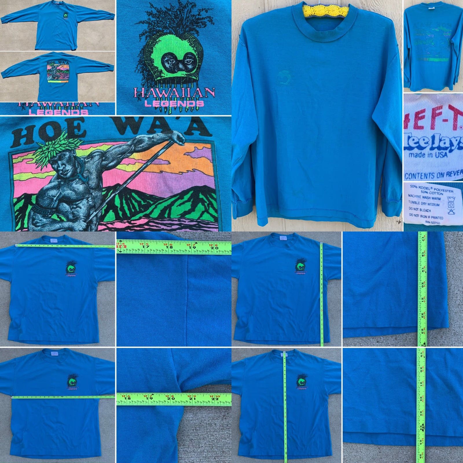 Vintage VINTAGE Hawaiian Legends HOE WA’A Neon Graphics Long Sleeve T-Shirt 1980s L Mens Blue 80s Graphic Tee Tee Jays HEF-T by Tee-Jays Size US L / EU 52-54 / 3 - 8 Thumbnail