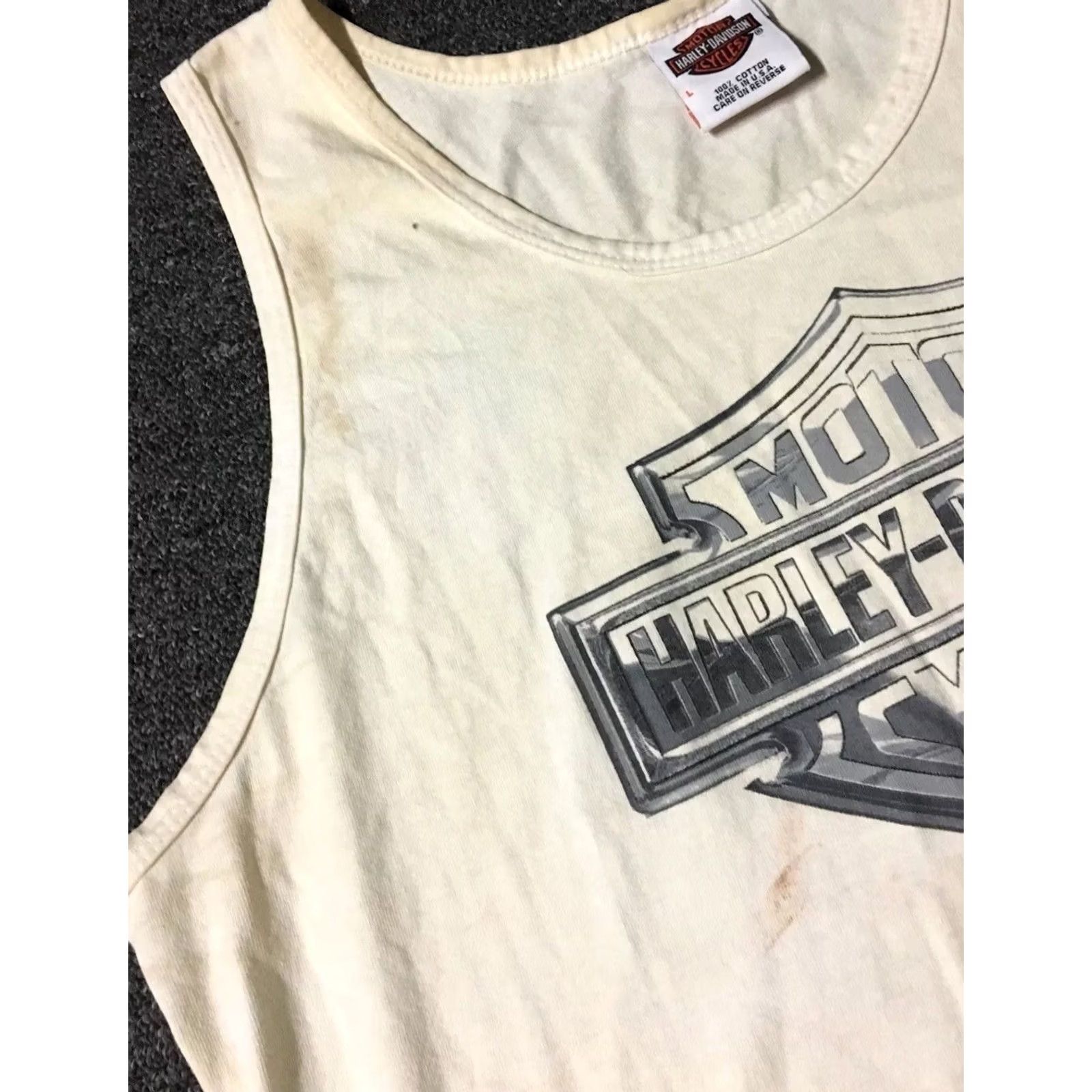 Harley Davidson VINTAGE Harley-Davidson Tank Top Shirt Large White 90s Grunge USA Mens Shirt Tan? Size US L / EU 52-54 / 3 - 6 Thumbnail
