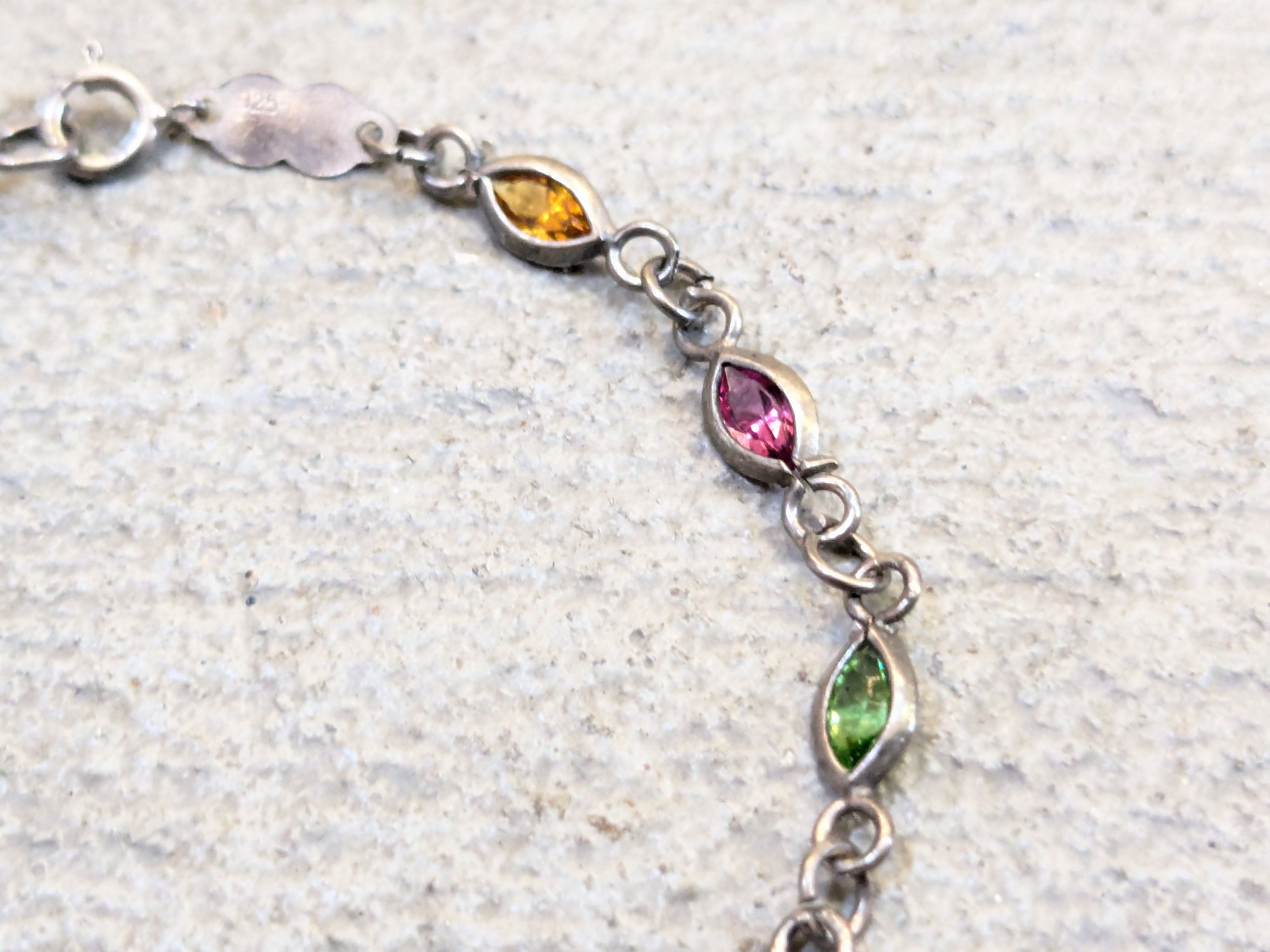 Jewelry Vintage Sterling Silver Bracelet 7.75" Marquise Rainbow Size ONE SIZE - 4 Thumbnail