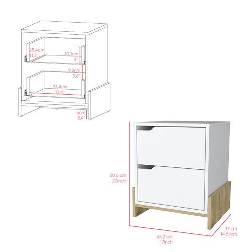 Designer × Homemade Nightstand Brookland, Bedside Table with Double Drawers and Size US L / EU 52-54 / 3 - 7 Thumbnail