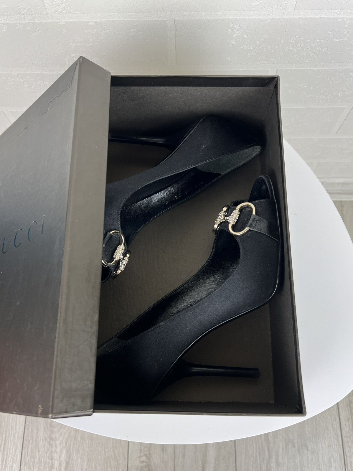 Gucci GUCCI Heels Satin Shoes Rhinestone Crystal Horsebit Peep Toe Size US 8.5 / IT 38.5 - 18 Thumbnail